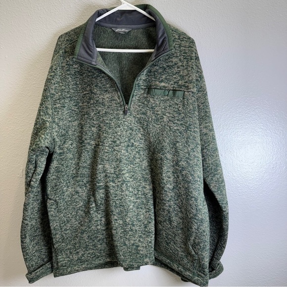 Eddie Bauer Mens Sweater Size XL Green 1/4 Zip Up Pullover Plush Fleece Pocket - Picture 3 of 9